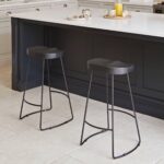 Aiden Black Mango Wood Backless Bar Stools - Set of 2 - Black Iron Legs
