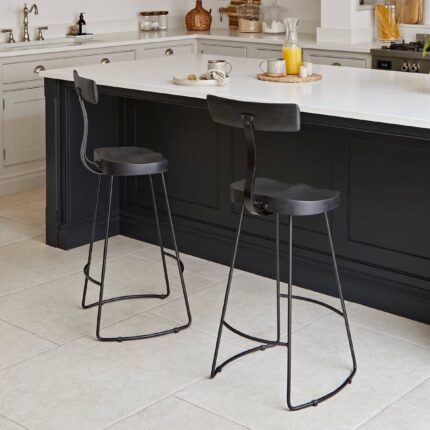 Aiden Black Mango Wood Bar Stools - Set of 2  - Black Iron Legs