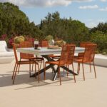 Amelia 6 Seater Pale Grey Concrete Garden Dining Set with Ryder Burnt Orange Chairs