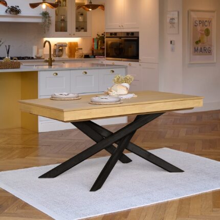 Amelia Pale Oak Wood Dining Table - Non Extendable - Black Legs