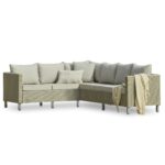 Aria 6 Seater Rattan Corner Sofa Garden Set with Raised Dining Coffee Table - Grey - Image 2