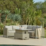 Aria 6 Seater Rattan Corner Sofa Garden Set with Raised Dining Coffee Table - Grey