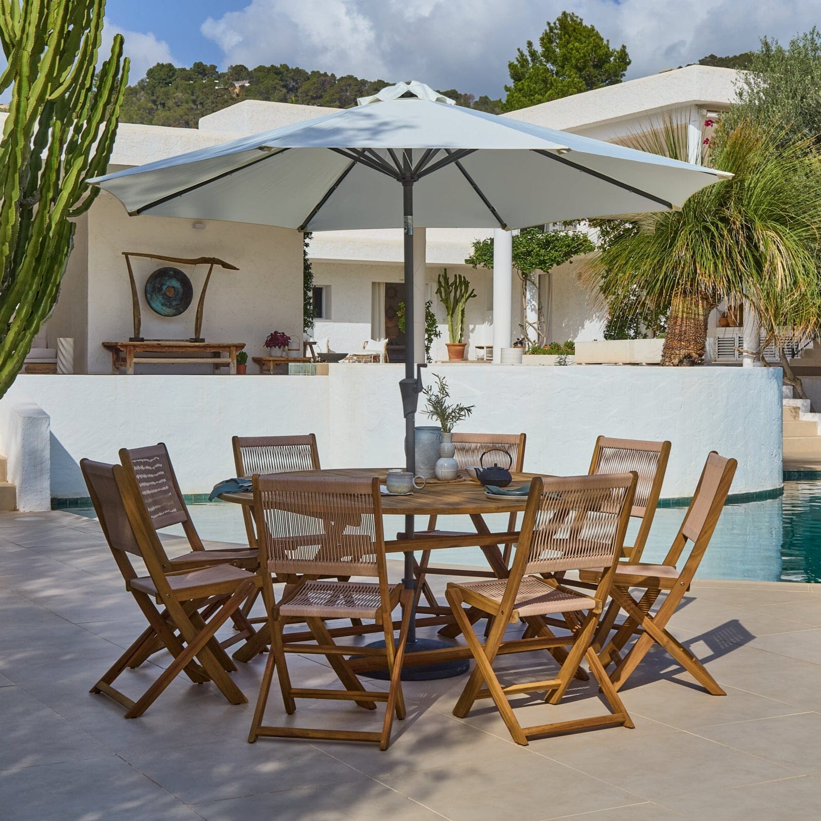 Ashby 8 Seater Wooden Round Garden Dining Set with 8 Cove Rope Chairs   - 160cm - Image 8