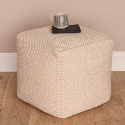 Outlet - Atcham Clay/Natural Wool & Cotton Ottoman Stool - 45cm X 45cm