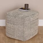 Outlet - Atcham Black/Natural Wool & Cotton Ottoman Stool - 45cm X 45cm