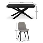 Amelia Black Dining Table Set - 6 Seater - Bella Cloud Grey Dining Chairs - Black Legs - Image 11