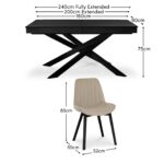 Amelia Black Extending Dining Table Set - 6 Seater - Bella Light Beige Boucle Dining Chairs - Black Legs - Image 9