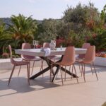 Amelia 6 Seater Pale Grey Concrete Garden Dining Set with Wren Dusty Pink Chairs