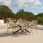 Amelia 6 Seater Concrete Garden Dining Table - Metal Legs - Pale Grey - Image 2