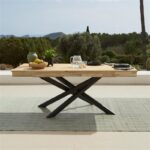 Amelia White Acacia Wood Garden Dining Table - Black Metal Legs