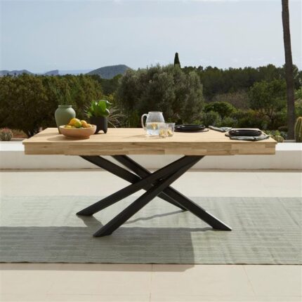 Amelia White Acacia Wood Garden Dining Table - Black Metal Legs