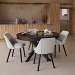 Amelia Black Oak Oval Extending Dining Table Set - 6 Seater - Freya Oat Boucle Dining Chairs- Black Oak Legs - Image 2