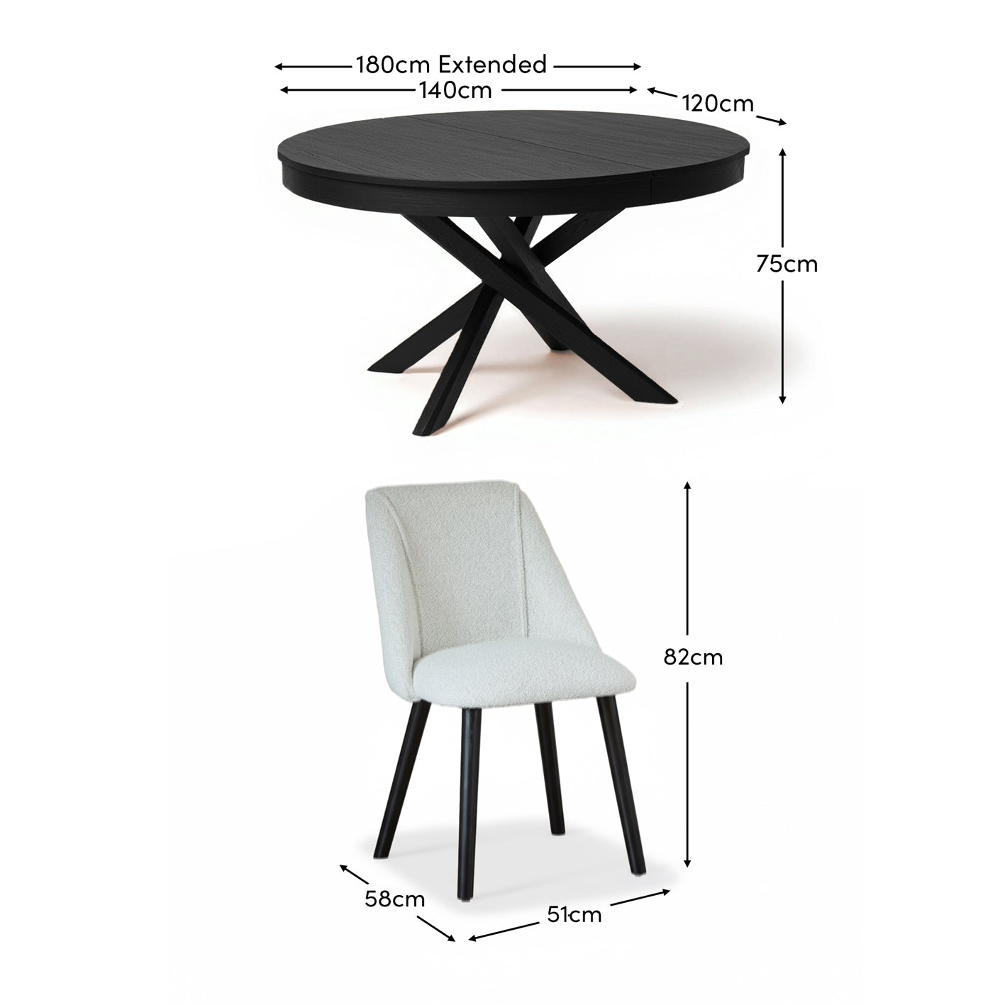 Amelia Black Oak Oval Extending Dining Table Set - 6 Seater - Freya Oat Boucle Dining Chairs- Black Oak Legs - Image 18
