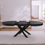 Amelia Black Oak Oval Extending Dining Table Set - 6 Seater - Freya Oat Boucle Dining Chairs- Black Oak Legs - Image 5