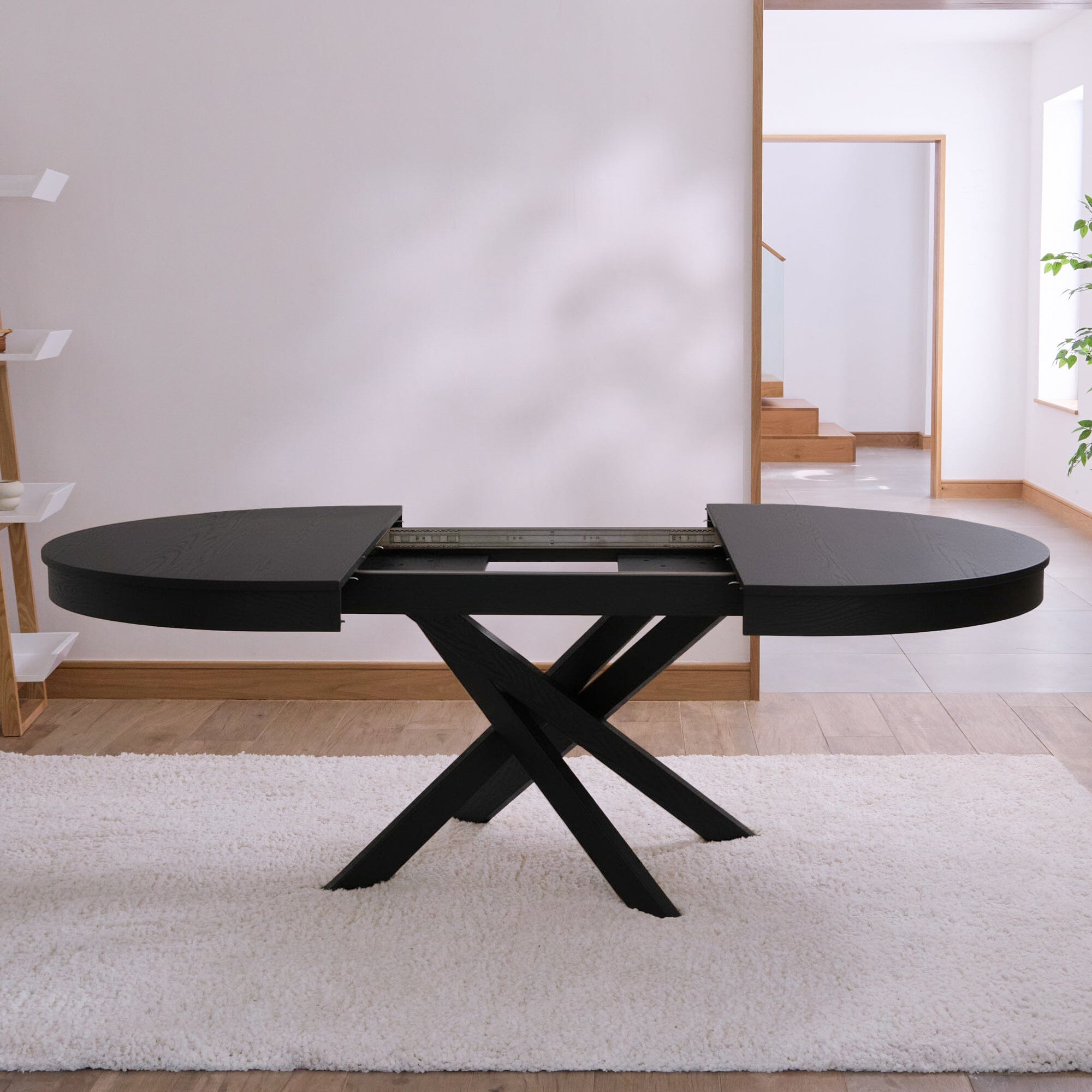 Amelia Black Oak Oval Extending Dining Table Set - 6 Seater - Freya Oat Boucle Dining Chairs- Black Oak Legs - Image 4