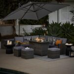 Aston 9 Seater Rattan Garden Corner Sofa Set with Grey Cantilever LED Premium Parasol - Firepit - Grey - Image 3