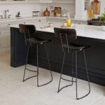 Outlet - Jayden Black Leather Tall  Bar Stools - Set of 2 - Black Metal Legs