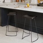Outlet - Jayden Black Leather Tall Backless Bar Stools - Set of 2 - Black Metal Legs - Image 2