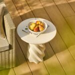Bianca Concrete Round Garden Side Table - Paprika Mother of Pearl Terrazzo - Image 2