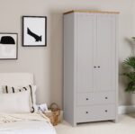 Outlet - Bampton 2 Door Tall Wardrobe - Stone Grey - Image 2