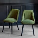 Amelia Whitewash Extendable Dining Table Set - 6 Seater - Freya Fern Green Dining Chairs - Black Legs - Image 2
