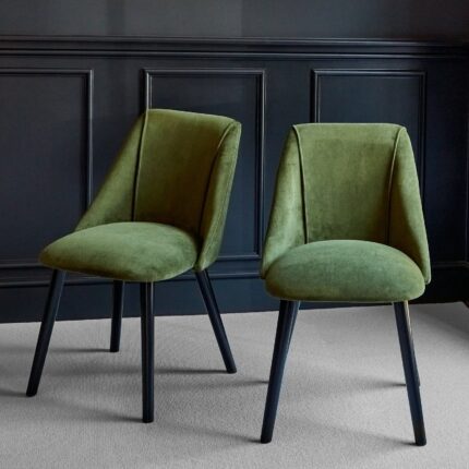 Outlet - Freya Dining Chair Set of 2, Fern Green with Black Oak Legs