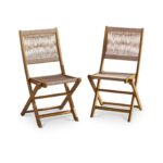 Willow 6 Seater Round Wooden Garden Dining Set with 6 Cove Rope Chairs & Round Grey Parasol - Image 11