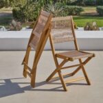Willow 6 Seater Round Wooden Garden Dining Set with 6 Cove Rope Chairs & Round Grey Parasol - Image 3