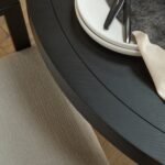 Charlotte Black Oak Round Dining Table Set - 4 Seater - Ella Black Oak Carver Chairs - Fawn Linen - Image 5