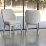 Chloe Light Beige Boucle Dining Chairs - Set of 2 - Whitewash Oak Legs - Image 4