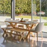 Charlotte Whitewash Dining Table Set - 6 Seater - Chloe Boucle Dining Chairs & Charlotte Bench