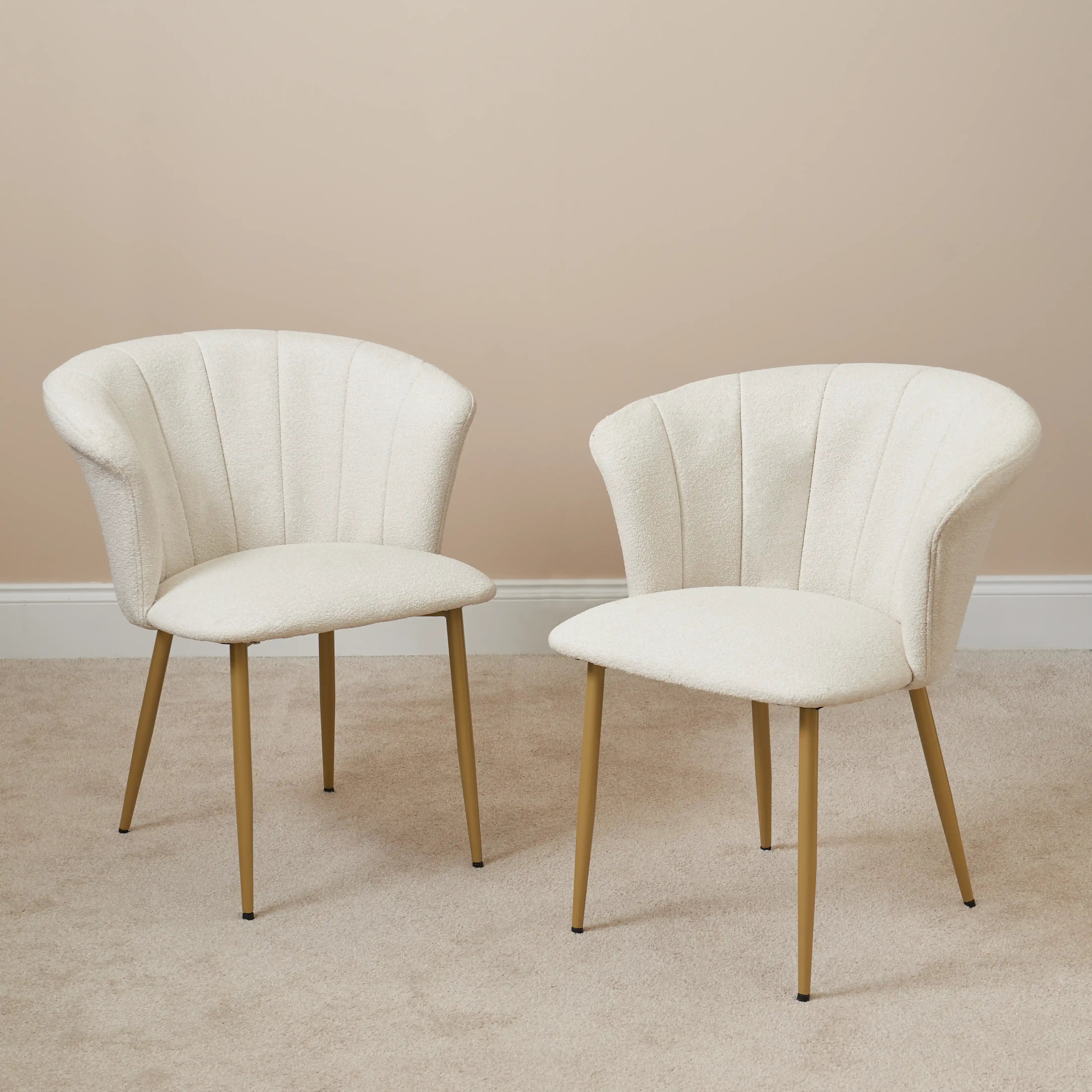 Cleo_Dining_Chairs_Boucle_Gold_Legs_Maincopy Outlet - Cleo Dining Chair Set of 2, Light Beige Boucle with Gold Legs - Image 1