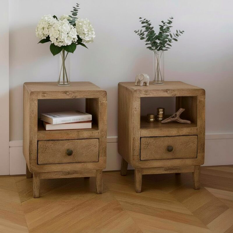 Colton Mango Wood Bedside Table Set of 2 in Chalked Finish — Anneliese Bates UK