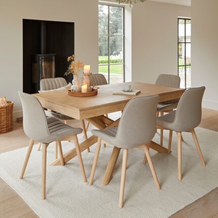 Amelia Whitewash Dining Table Set - 6 Seater - Bella Soft Beige Dining Chairs - Whitewash Legs