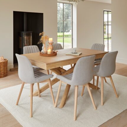Amelia Whitewash Dining Table Set - 6 Seater - Bella Cloud Grey Dining Chairs - Whitewash Legs
