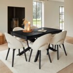 Amelia Black Dining Table Set - 6 Seater - Marilyn Boucle Dining Chairs - Black Legs