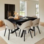 Amelia Black Dining Table Set - 6 Seater - Marilyn Soft Beige Dining Chairs - Black Legs