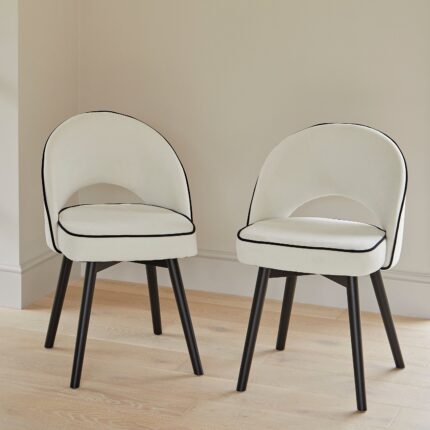 Marilyn Ivory Dining Chairs - Set of 2 - Black Oak Legs