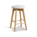 Digby Off White Boucle Swivel Backless Stools - Set of 2 - Whitewash Oak Legs - Image 7