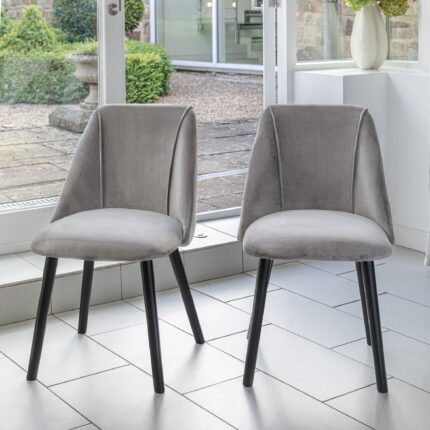 Freya Grey Velvet Dining Chairs - Set of 2 - Black Oak Legs