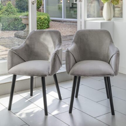 Freya Grey Velvet Armchairs - Set of 2 - Black Oak Legs
