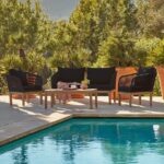 Eaden Rope Garden Conversation Set with Grey Lean Over Parasol - Black - Image 2