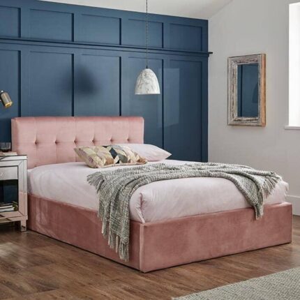 Outlet - Elle King Size Ottoman Bed - Pink Velvet
