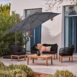 Square 2.4m Grey LED Cantilever Parasol with 80kg Quartered Parasol Base - Black Plastic - Image 2