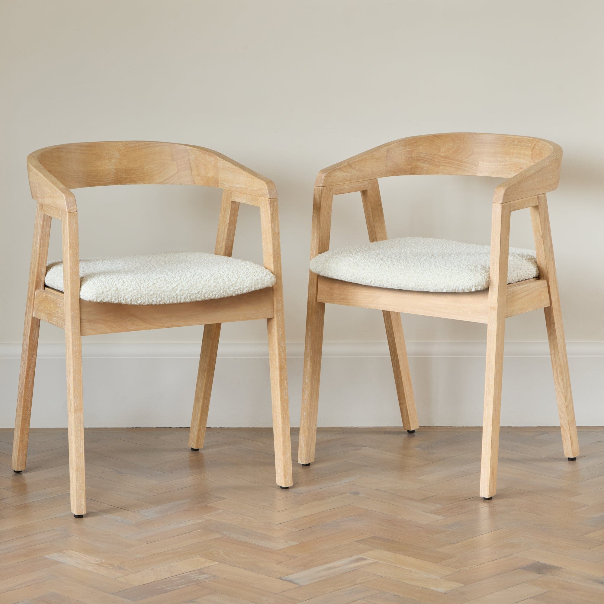 Ella Boucle Dining Armchairs - Set of 2 - Whitewash Oak Legs - Image 1