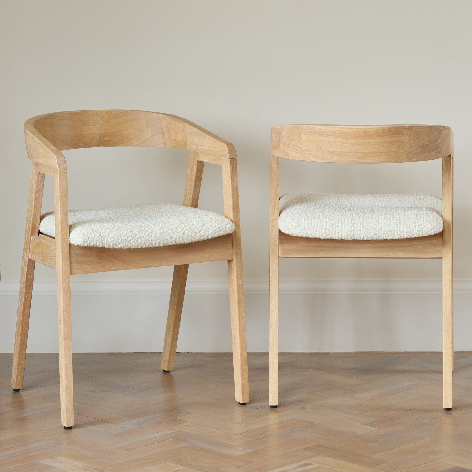 Ella Boucle Dining Armchairs - Set of 2 - Whitewash Oak Legs - Image 2