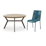 Ezra 4 Seater Round Wooden Garden Set with Ryder Teal Chairs - Image 9
