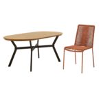 Ezra 6 Seater Oval Wooden Garden Dining Set with Ryder Burnt Orange Chairs - Image 9