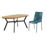 Ezra 6 Seater Oval Wooden Garden Dining Set with Ryder Teal Chairs - Image 11