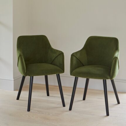Outlet - Freya Armchair Set of 2, Fern Green with Black Oak Legs